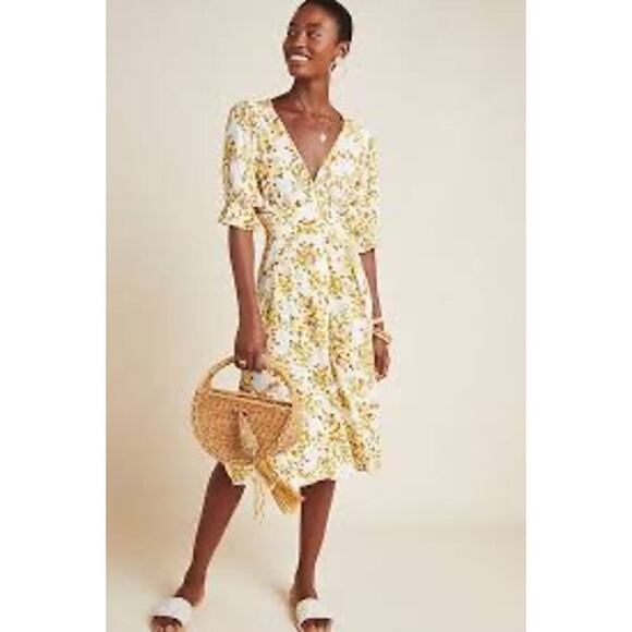 FAITHFULL Goldie Floral Off White Rafa Midi Dress Women's Size 6 = Medium - Picture 2 of 16